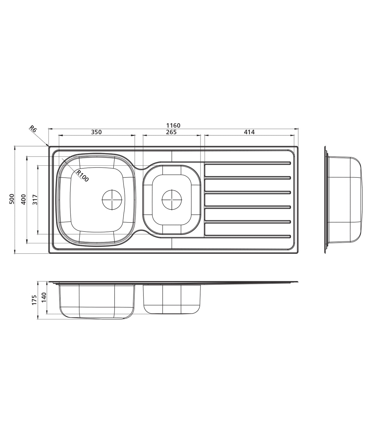 Seima 192389 Acero 1160 Sink, Abovemount, 1 Tap Hole ,Right Hand Drainer, Stainless Steel