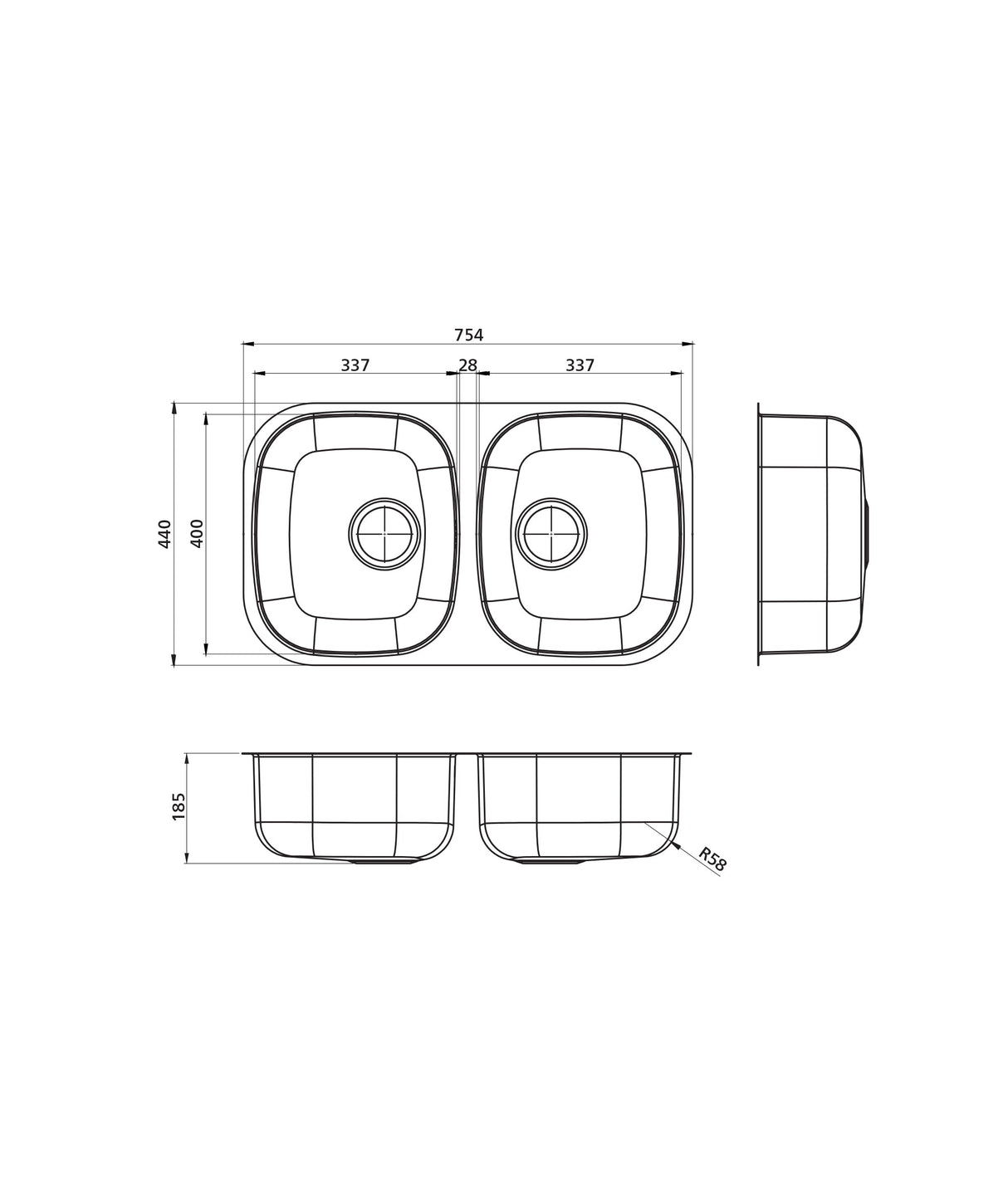 Seima 192401 Acero 754 Sink Undermount, Stainless Steel