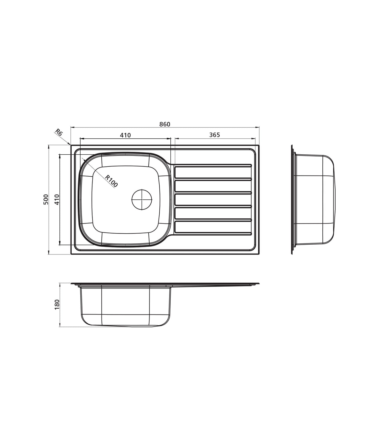 Seima 192377 Acero 860 Abovemount Sink, 1 Tap Hole, Right Hand Drainer, Stainless Steel