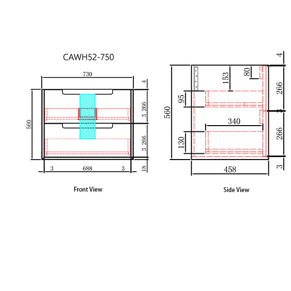 Aulic Ainsley Wall Hung 750mm Vanity CAWH54-750-ST Vanity Units