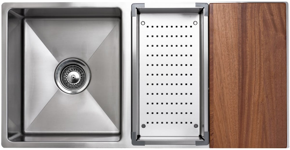 Arc Isku9S1 Deluxe 1 And 3/4 Bowl Stainless Steel Undermount Sink With Accessories Kitchen Sinks