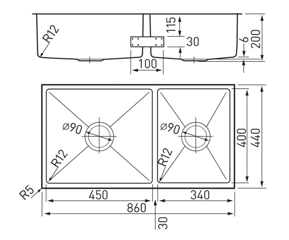 Arc Isku9S1 Deluxe 1 And 3/4 Bowl Stainless Steel Undermount Sink With Accessories Kitchen Sinks