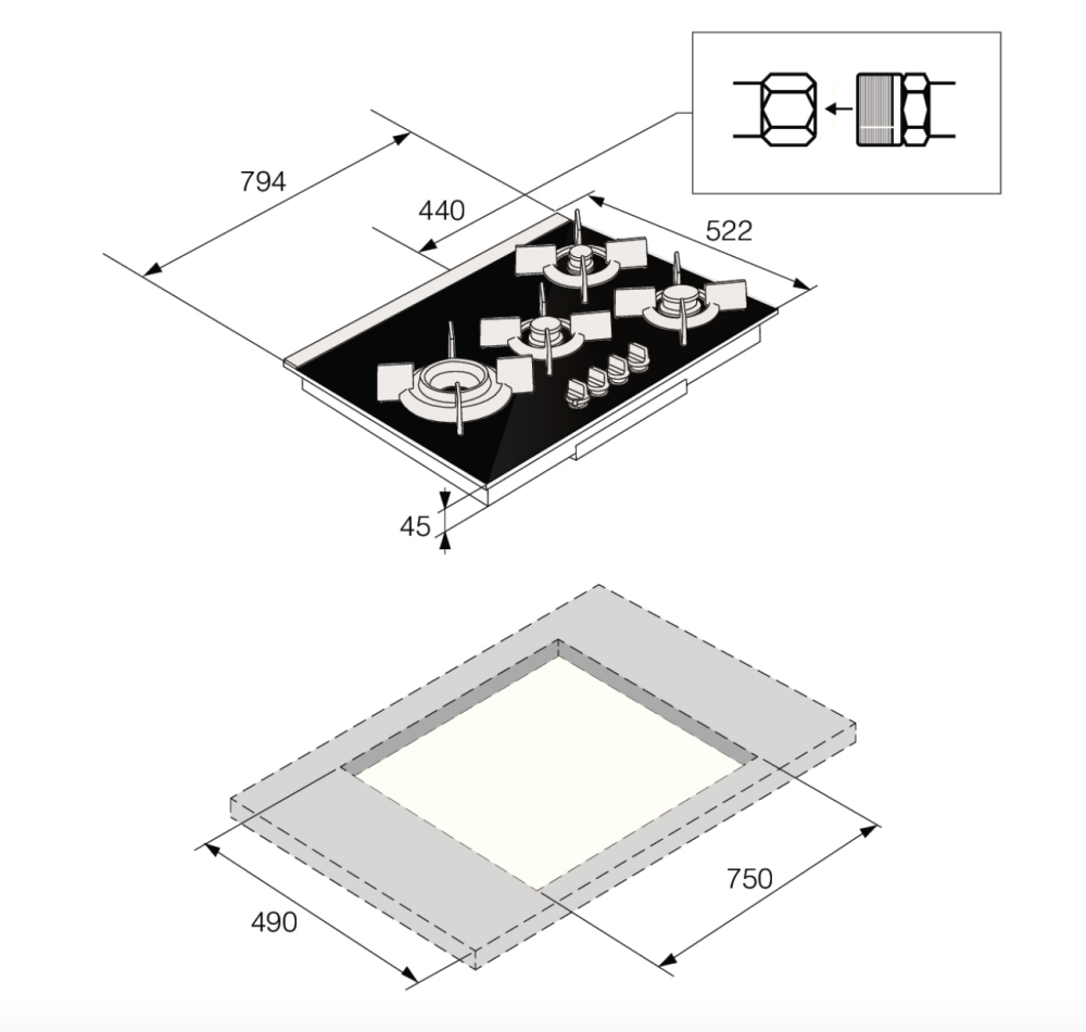 Asko 80cm Hob Gas 4 Burner Volcano Cooktop Black Glass HG8843BGD1 - ASKO Factory Seconds - Gas Cooktop