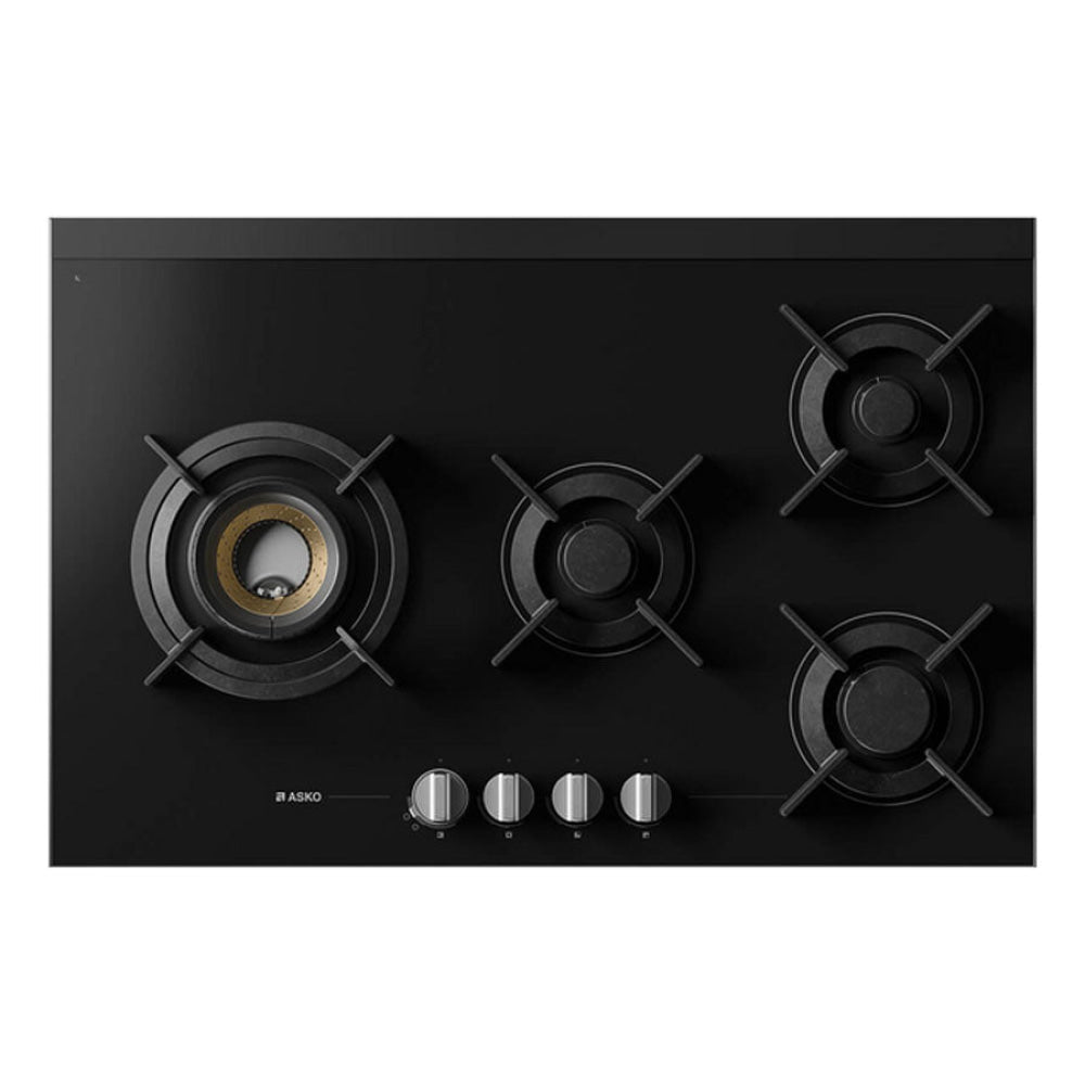 Asko 80cm Hob Gas 4 Burner Volcano Cooktop Black Glass HG8843BGD1 - ASKO Factory Seconds - Gas Cooktop