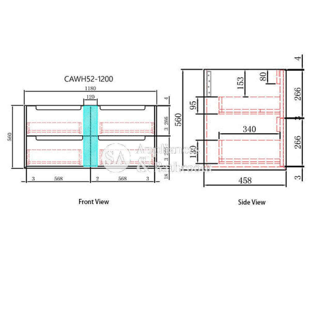 Aulic 1200mm Ainsley Wall Hung Vanity CAWH54-750-ST66 Vanity Units