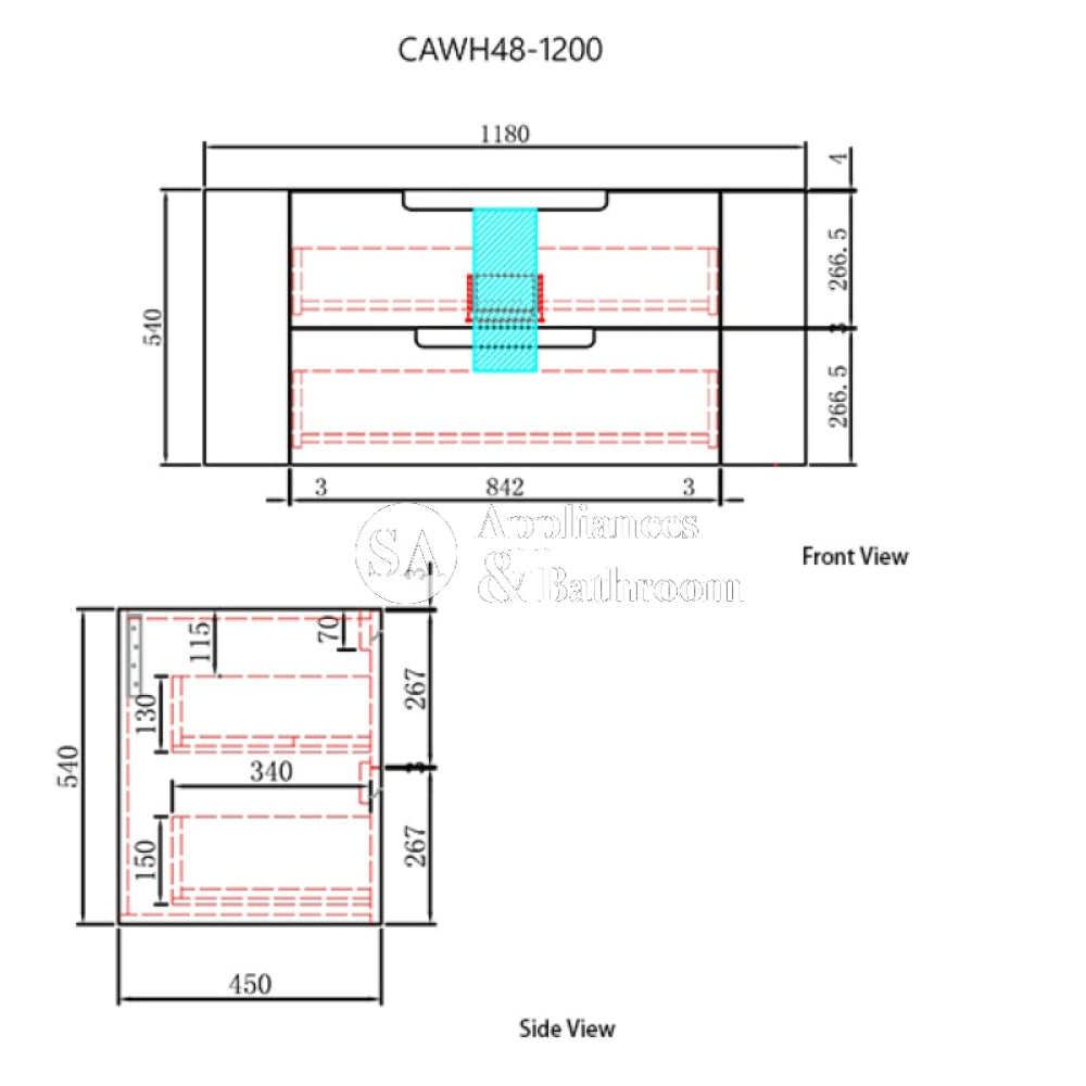 Aulic 1200mm Briony Wall Hung Vanity CAWH48-1200-ST66 Vanity Units