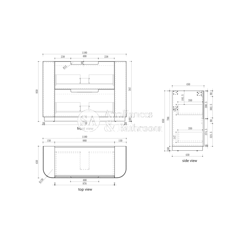 Aulic 1200mm Curva Floorstanding Vanity with Solid Surface Top Palis Top CA57-1200-ST66FT Vanity Units