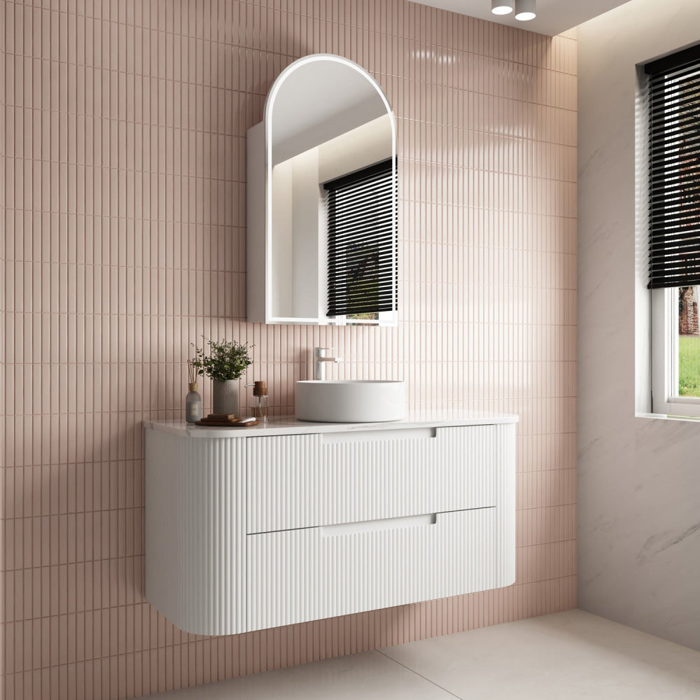 Aulic 1200mm Curva White Fluted Wall Hung Vanity CAWH46-1200-ST Cabinet Only Vanity Units
