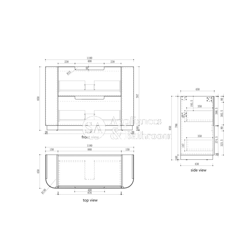 Aulic 1200mm Varcelli Floorstanding Vanity with Solid Surface Top Alpine Top CA58-1200-ST86FT Vanity Units