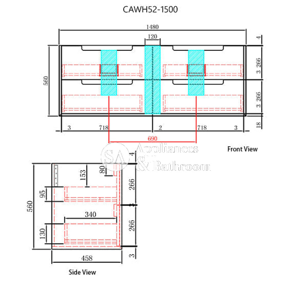 Aulic 1500mm Ainsley Wall Hung Vanity Double Bowl 1500mm CAWH54-750-ST66 Vanity Units
