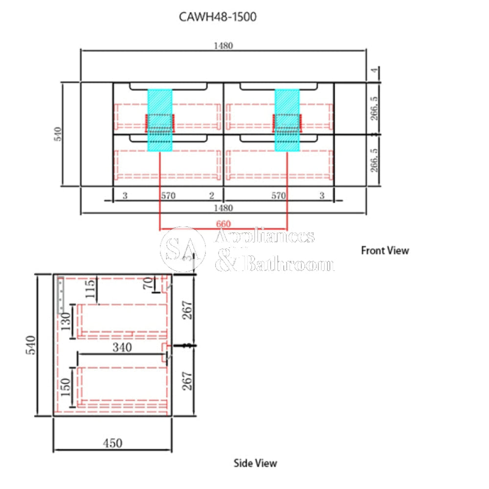 Aulic 1500mm Briony Wall Hung Vanity CAWH48-1500-ST66 Vanity Units