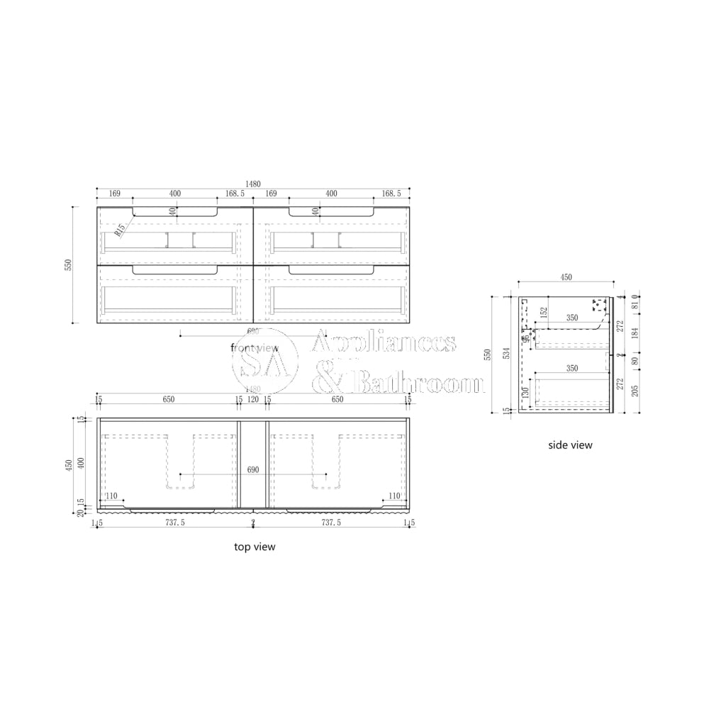 Aulic 1500mm Lovina Tier Single/Double Bowl Wall Hung Vanity CAWH55-1500 Vanity Units