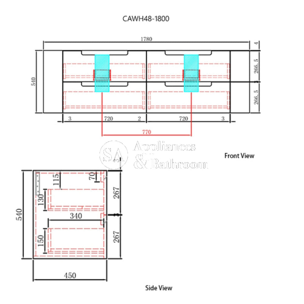 Aulic 1800mm Briony Wall Hung Vanity CAWH48-1800-ST66 Vanity Units