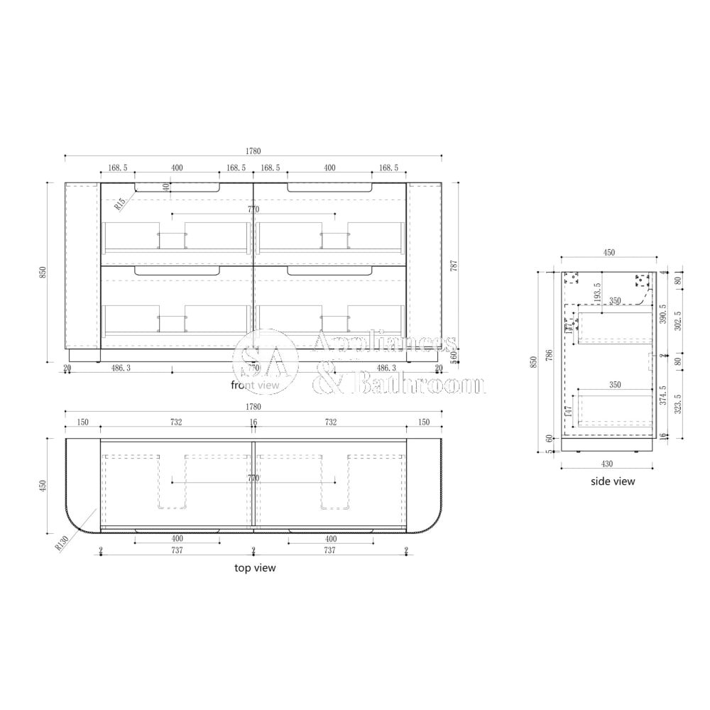 Aulic 1800mm Curva Floorstanding Vanity with Solid Surface Top Cato Top CA57-1800D-ST26FT Vanity Units