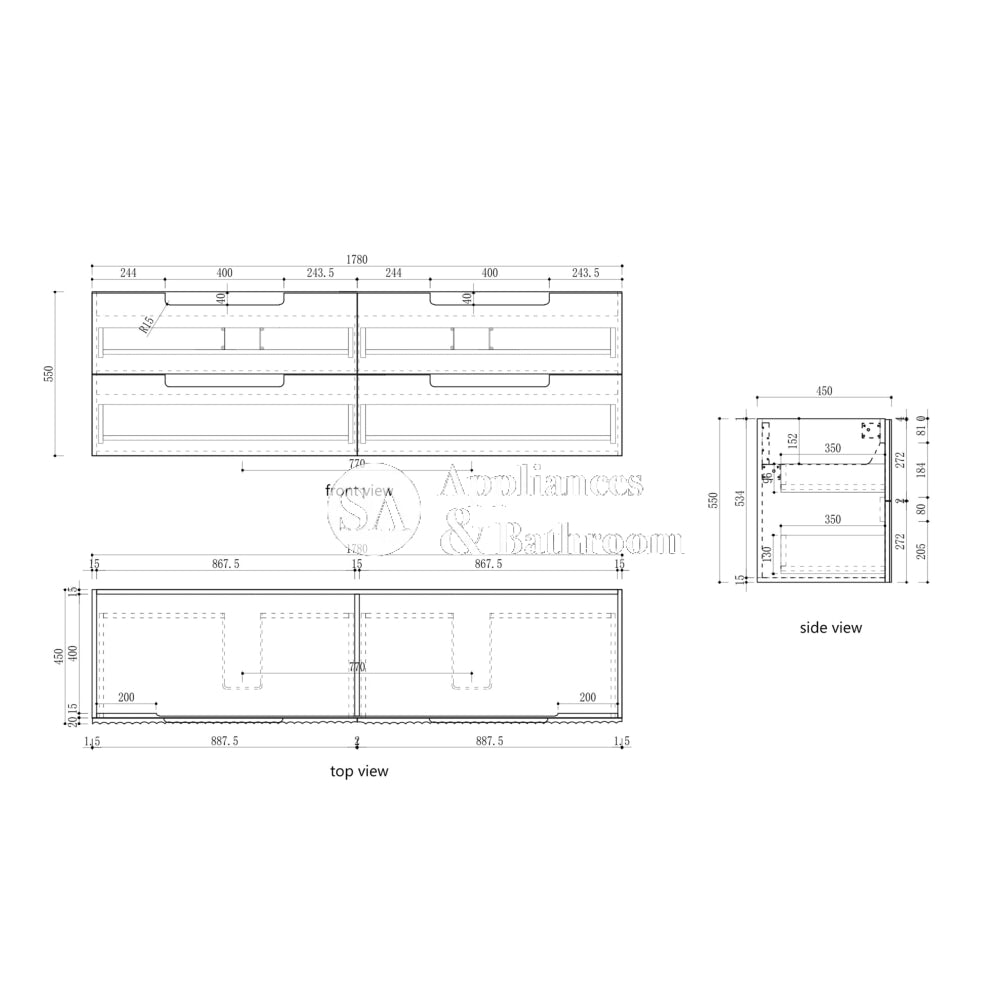Aulic 1800mm Lovina Tier Single/Double bowl Wall Hung Vanity CAWH55-1800 Vanity Units
