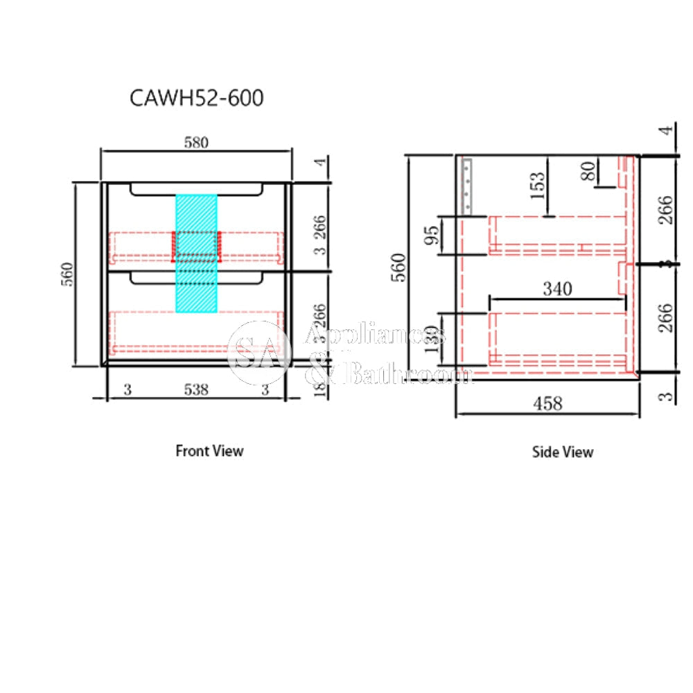 Aulic 600mm Ainsley Wall Hung Vanity CAWH54-750-ST Vanity Units
