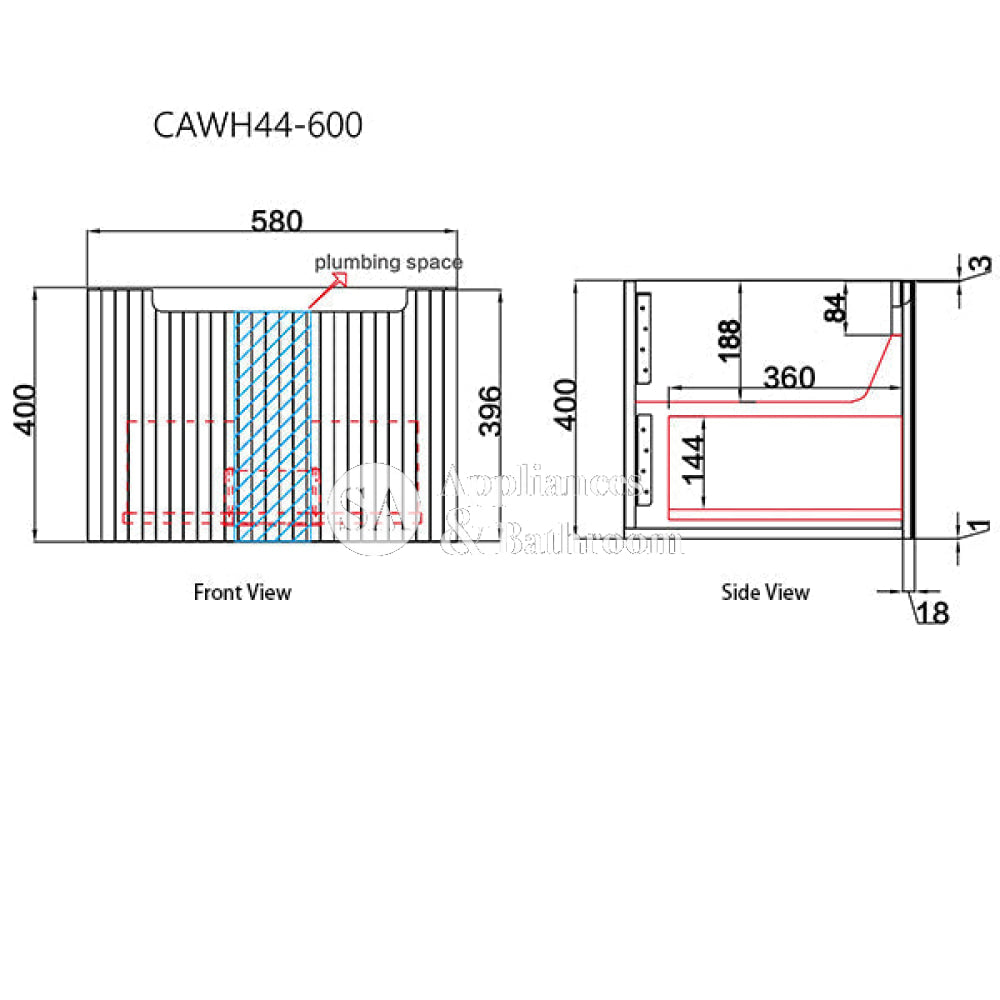 Aulic 600mm Calder Fluted Wall Hung Vanity CAWH44-600-ST Vanity Units