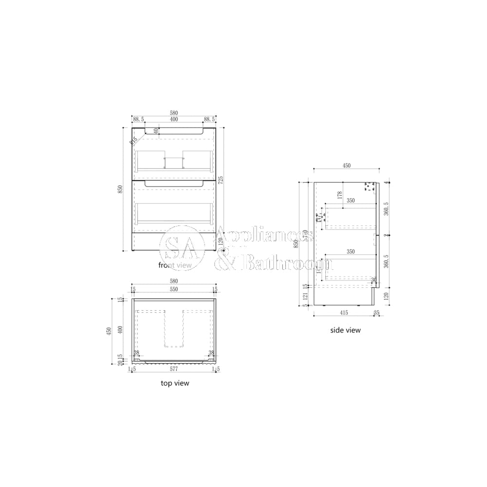 Aulic 600mm Lovina Floorstanding Vanity with Solid Surface Top Palis Top CA56-600-CT28 Vanity Units