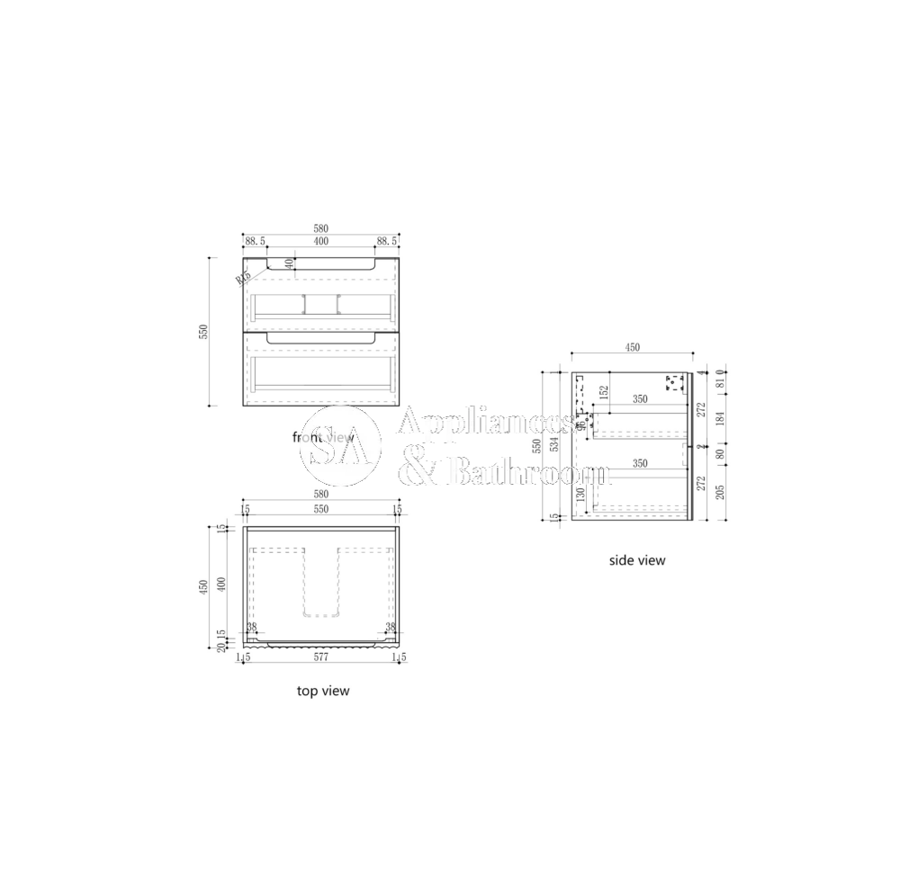 Aulic 600mm Lovina Tier Wall Hung Vanity CAWH55-600 Vanity Units
