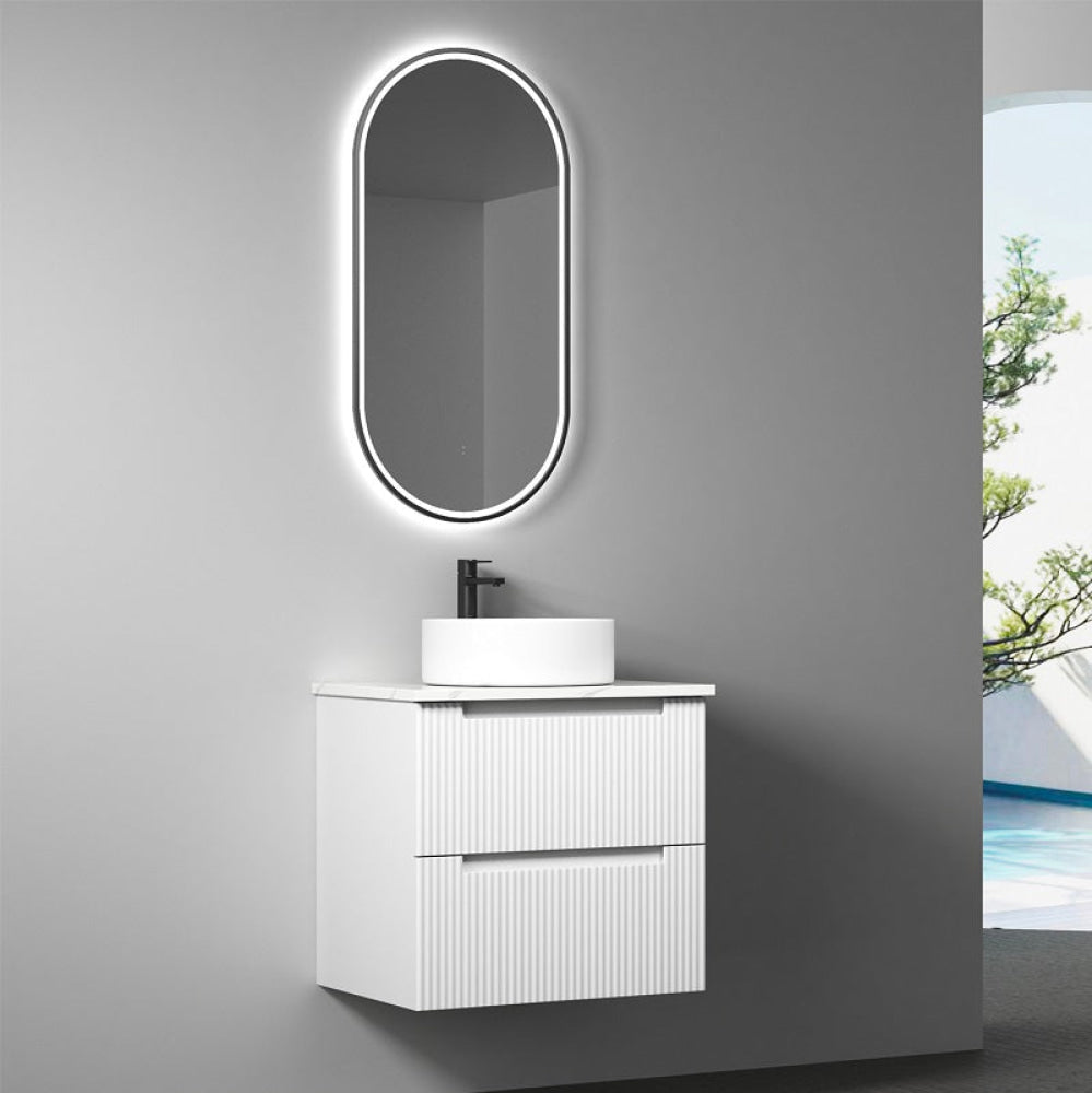 Aulic 600mm Verona Mark II White Fluted Wall Hung Vanity CAWH412-600-ST Cabinet only Vanity Units