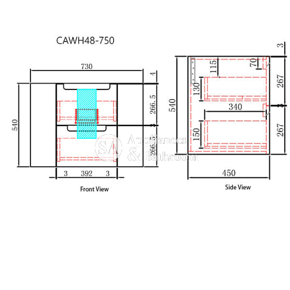 Aulic 750mm Briony Wall Hung Vanity CAWH48-750-ST66 Vanity Units