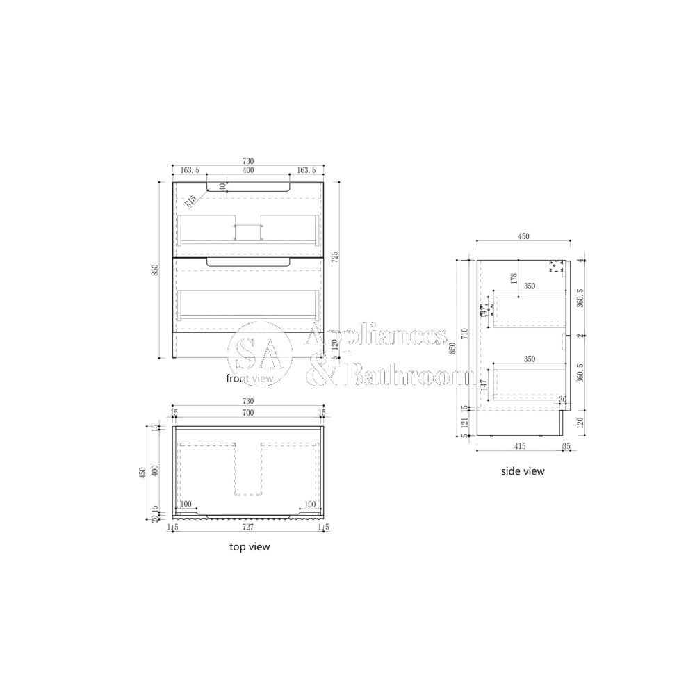Aulic 750mm Lovina Floorstanding Vanity with Solid Surface Top Snow Top CA56-750-CT28 Vanity Units