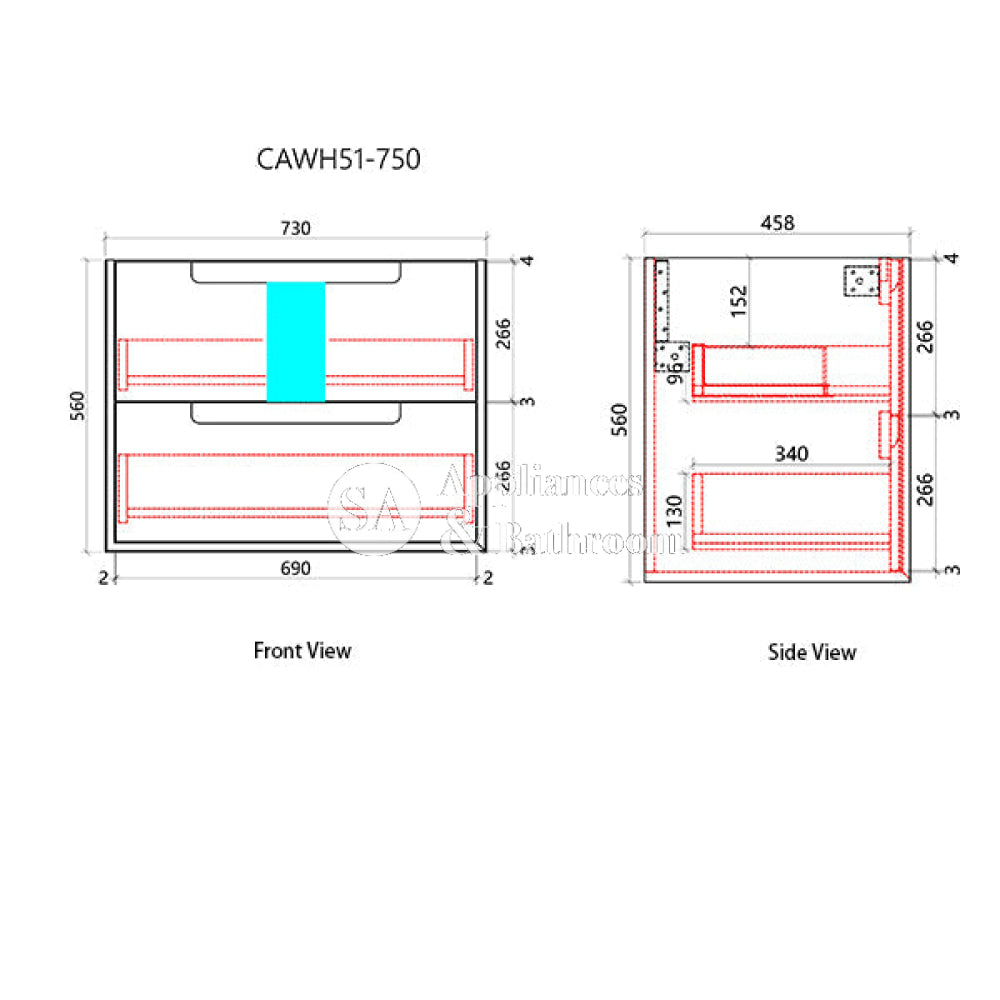 Aulic 750mm Moreno Wall Hung Vanity CAWH51-750 Vanity Units