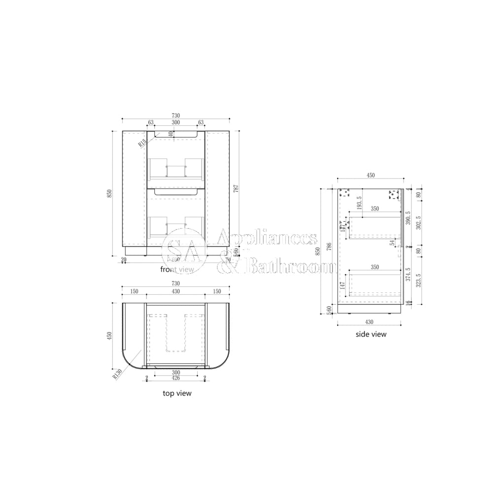 Aulic 750mm Varcelli Floorstanding Vanity with Solid Surface Top Cato Top CA58-750-ST26FT Vanity Units