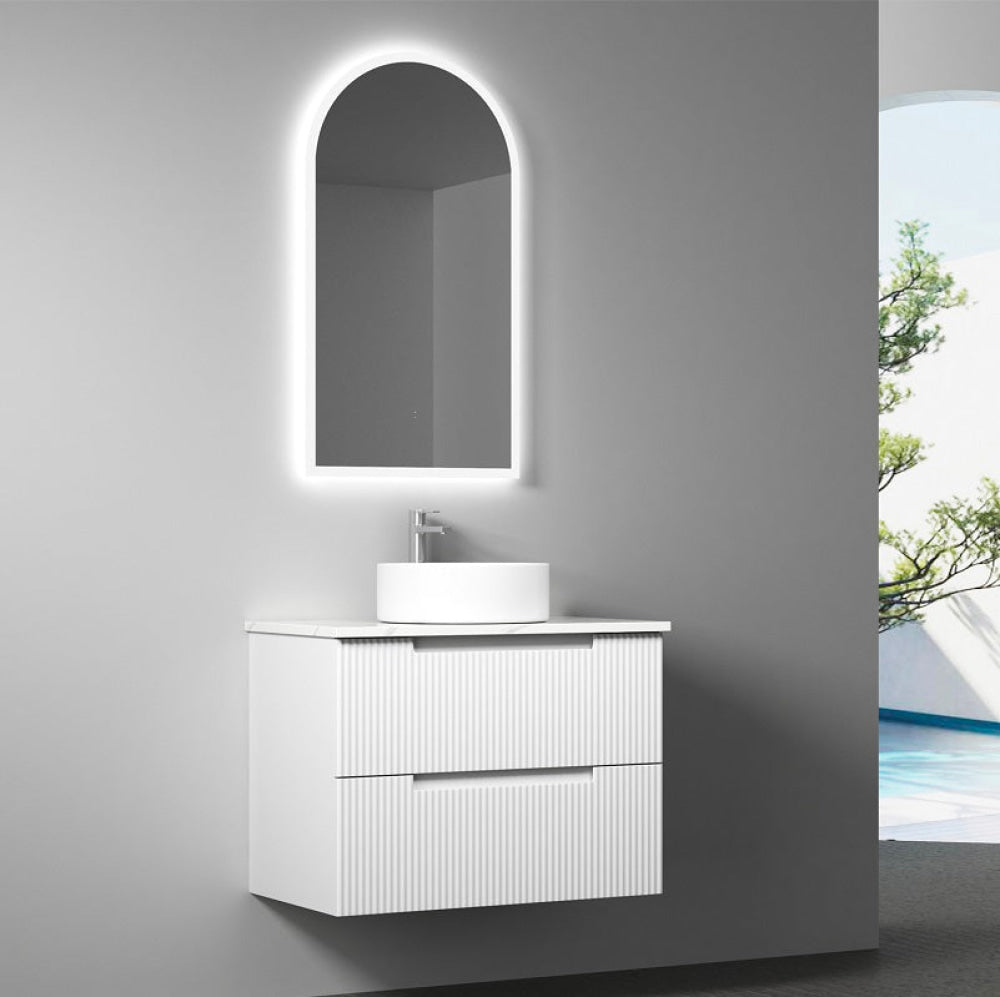 Aulic 750mm Verona Mark II White Fluted Wall Hung Vanity CAWH412-600-ST Ceremic Top Vanity Units