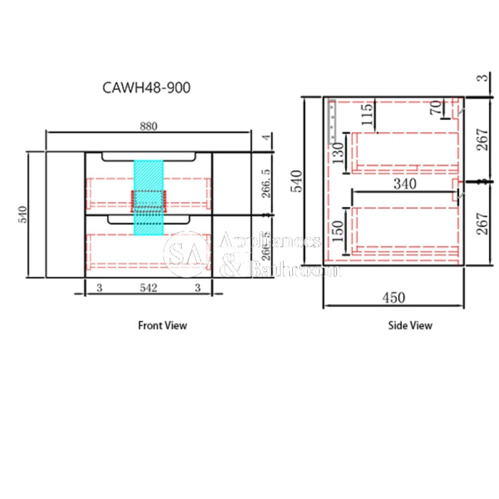 Aulic 900mm Briony Wall Hung Vanity CAWH48-900-ST66 Vanity Units