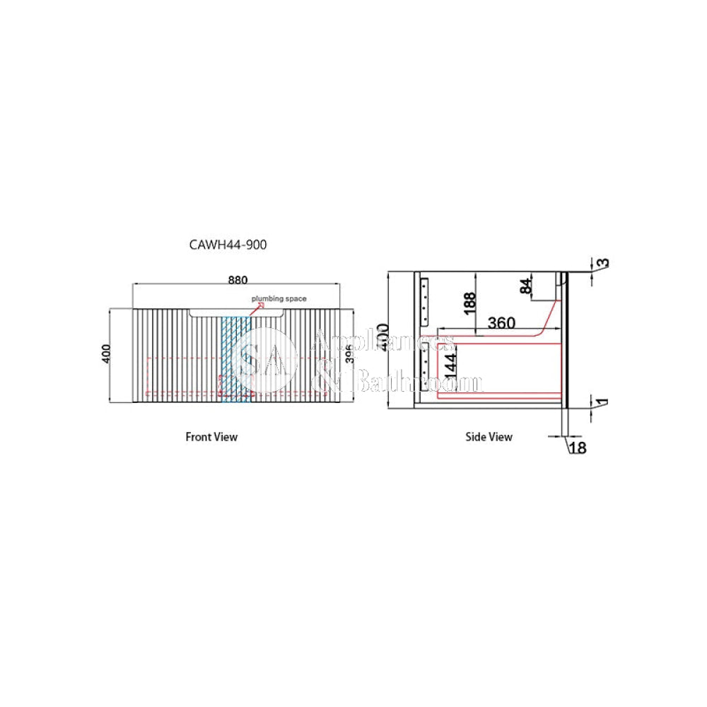 Aulic 900mm Calder Fluted Wall Hung Vanity CAWH44-900-ST86 Vanity Units