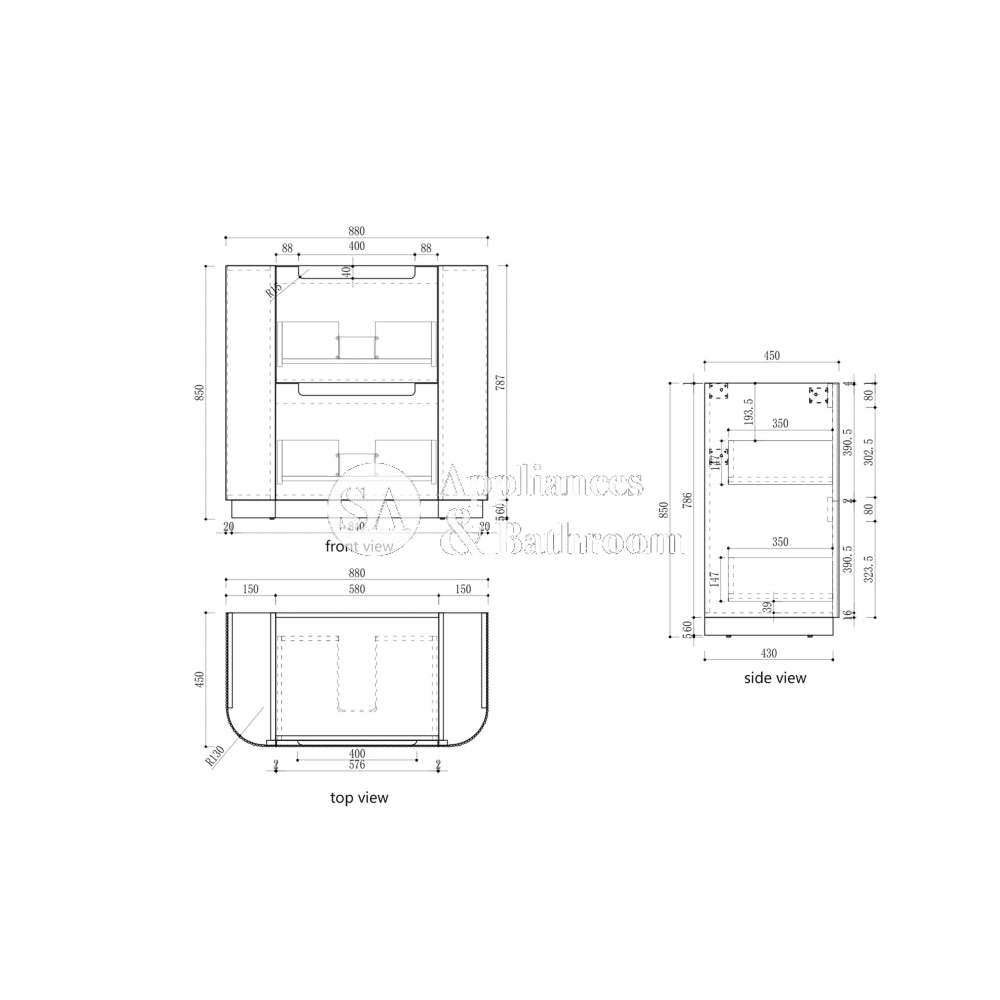 Aulic 900mm Varcelli Floorstanding Vanity with Solid Surface Top Snow Top CA58-900-ST46FT Vanity Units