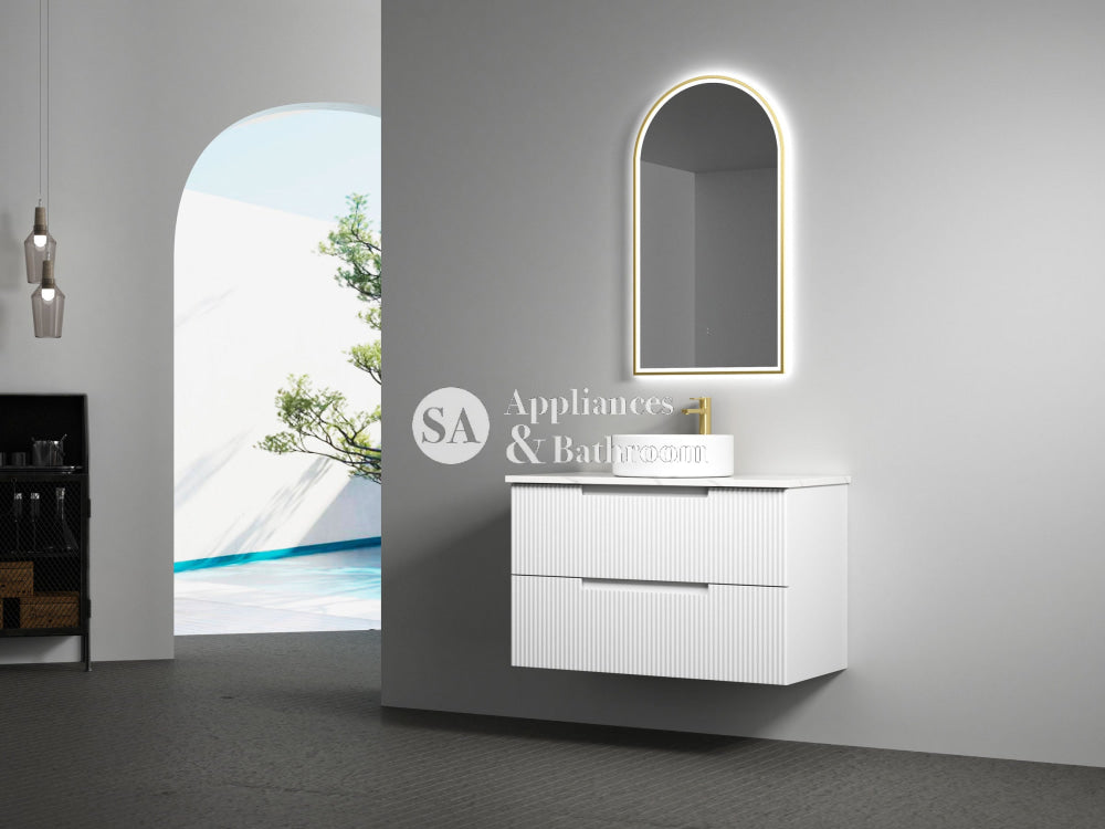 Aulic 900mm Verona Mark II White Fluted Wall Hung Vanity CAWH412-900-ST Cabinet Only Vanity Units
