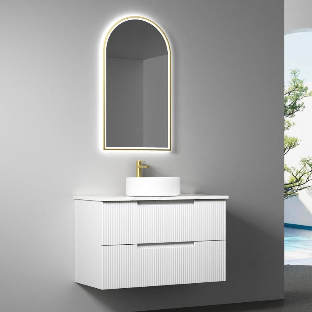 Aulic 900mm Verona Mark II White Fluted Wall Hung Vanity CAWH412-900-ST Vanity Units