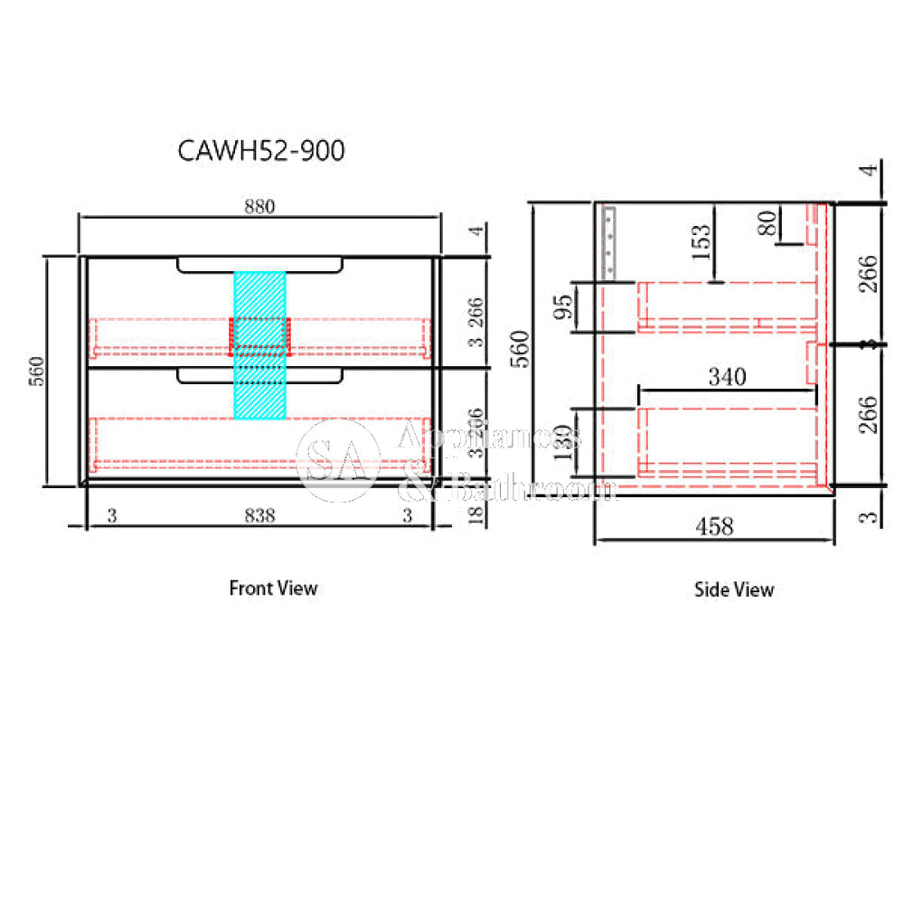 Aulic Ainsley 900mm Wall Hung Vanity CAWH54-900-ST Vanity Units