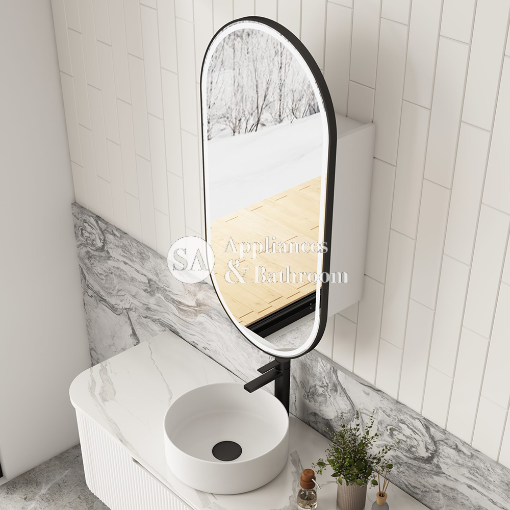 Aulic Beau Monde Oblong LED Matte White Shaving Cabinet With Matte Black Frame 400 x 900mm LSCBM-450-MW-MB Matte Black