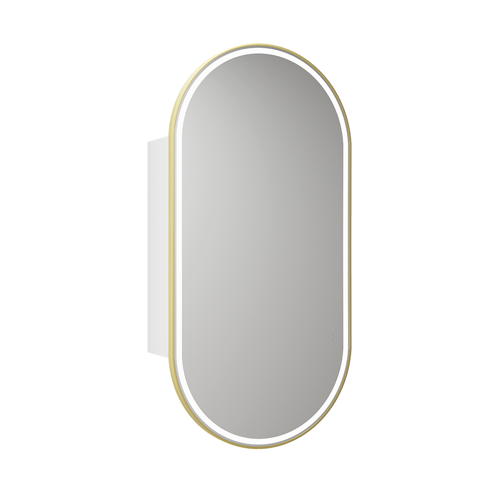 Aulic Beau Monde Oblong LED Matte White Shaving Cabinet With Brushed Gold Frame 450 x 900mm LSCBM-450-MW-BG Mirrors &