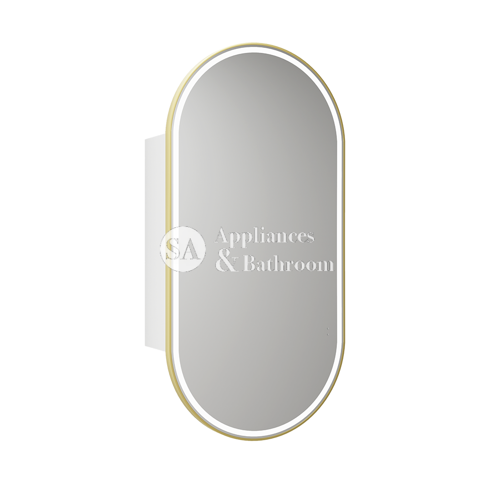 Aulic Beau Monde Oblong LED Matte White Shaving Cabinet With Brushed Gold Frame 450 x 900mm LSCBM-450-MW-BG Mirrors &