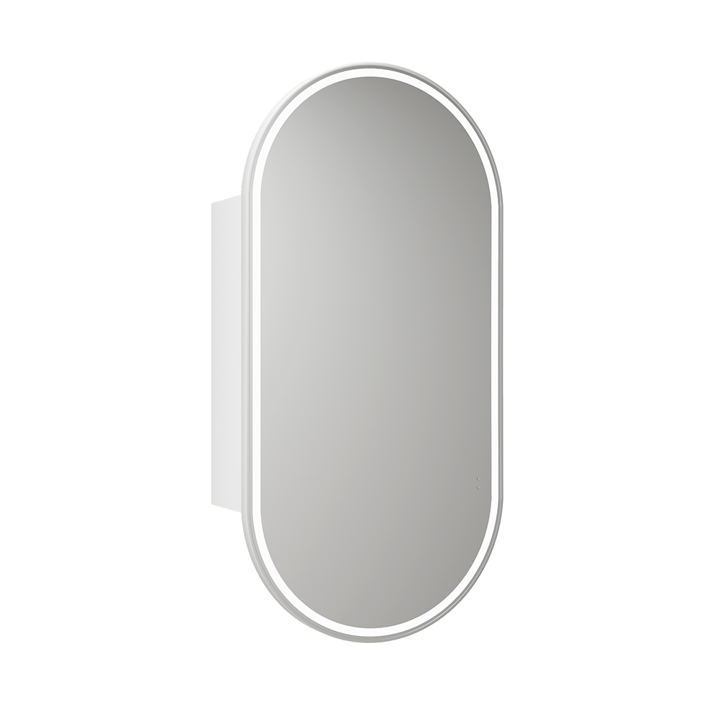 Aulic Beau Monde Oblong LED Matte White Shaving Cabinet With Brushed Nickel Frame 450 x 900mm LSCBM-450-MW-BN Brushed