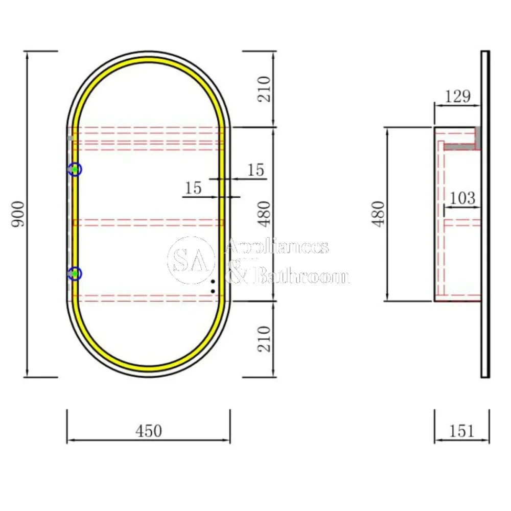 Aulic Beau Monde Oblong LED Mia Shaving Cabinet 450 x 900mm LSCBM-450-MIA Mirrors & Cabinets