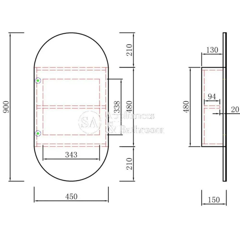 Aulic Beau Monde Oblong Mia Shaving Cabinet 450 x 900mm SCBM-450-MIA Mia Mirrors & Cabinets