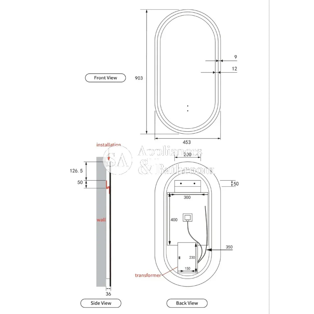 Aulic Beau Monde Oblong Pill LED Mirror Matte White 450 x 900mm LMBM-450-MW Matte White Mirrors