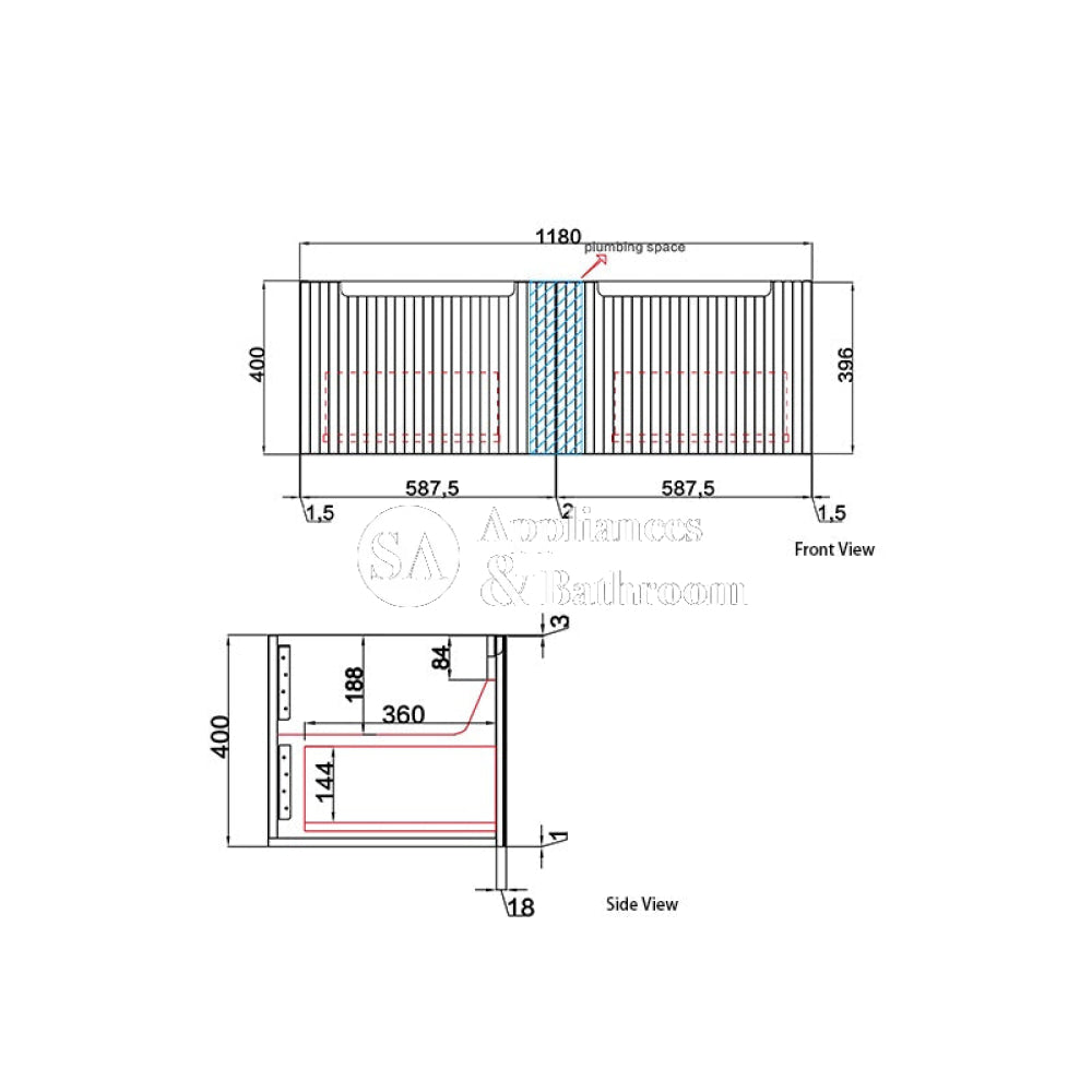 Aulic Calder 1200mm Fluted Wall Hung Vanity CAWH44-1200-ST86 Vanity Units