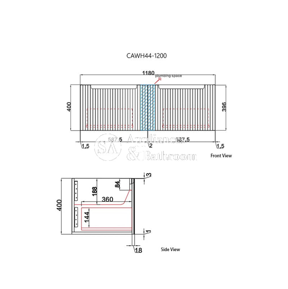 Aulic Calder 1500mm Fluted Wall Hung Vanity CAWH44-1500-ST86 Vanity Units