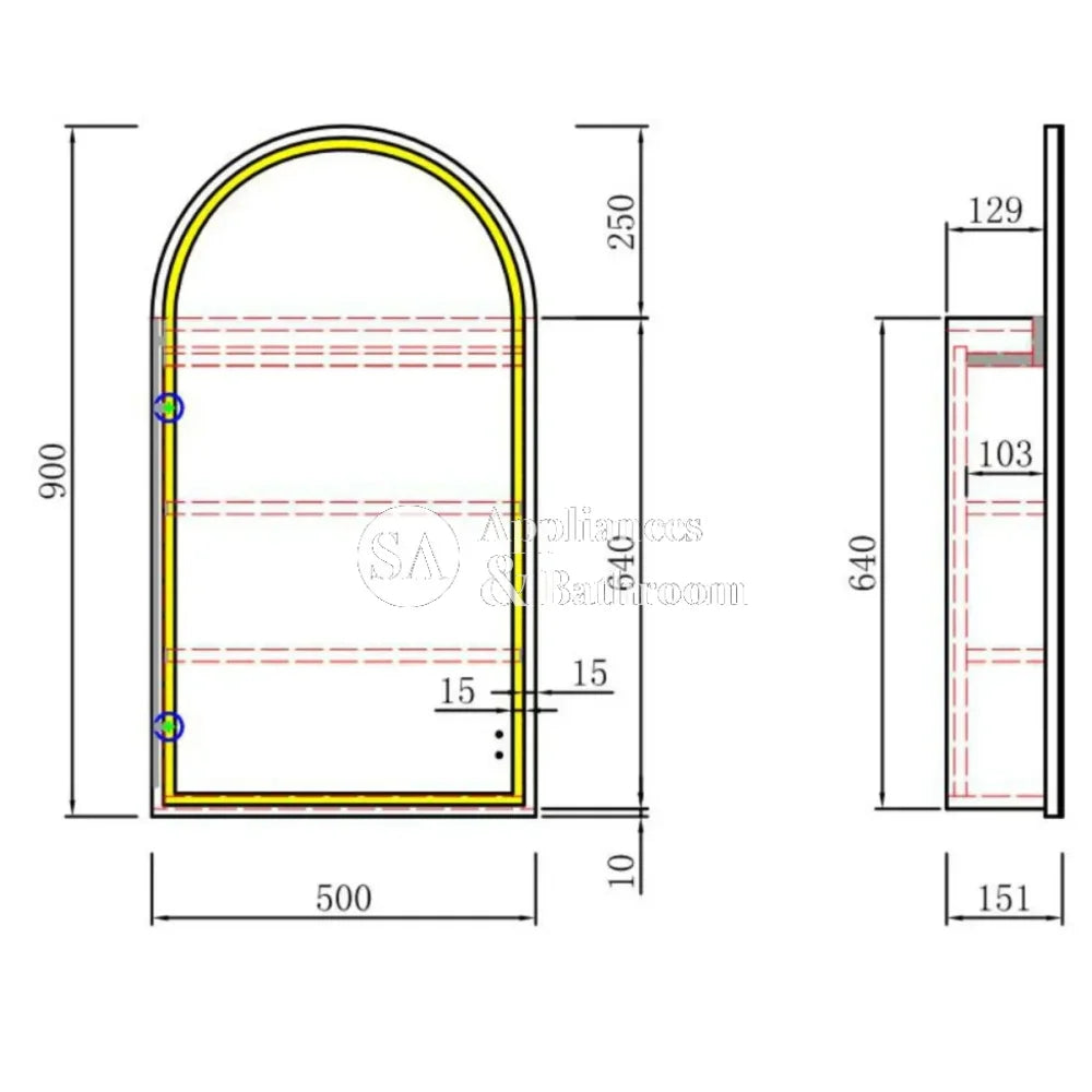 Aulic Canterbury Arch LED Matte White Shaving Cabinet,500 x 900mm LSCCAN-500-MW Frameless Mirrors & Cabinets