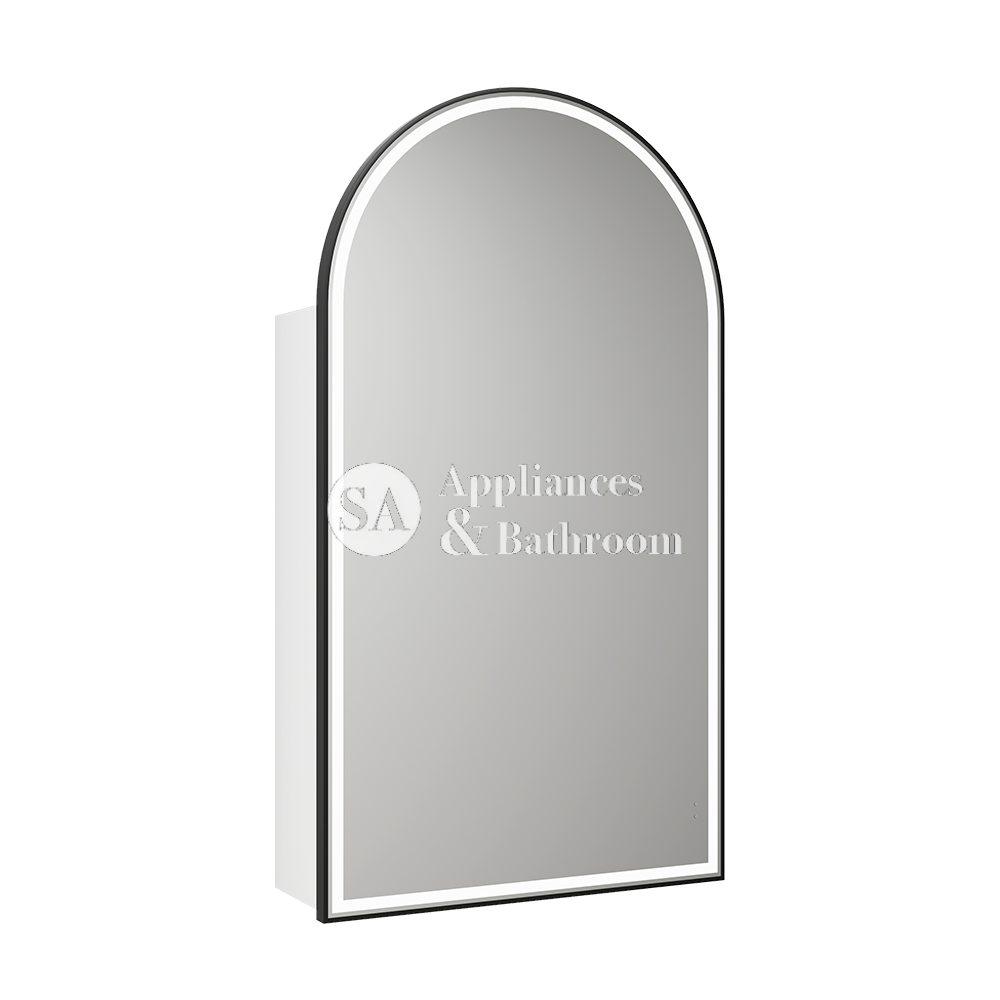 Aulic Canterbury Arch LED Matte White Shaving Cabinet With Matte Black Frame 500 x 900mm LSCCAN-500-MW-MB Matte Black