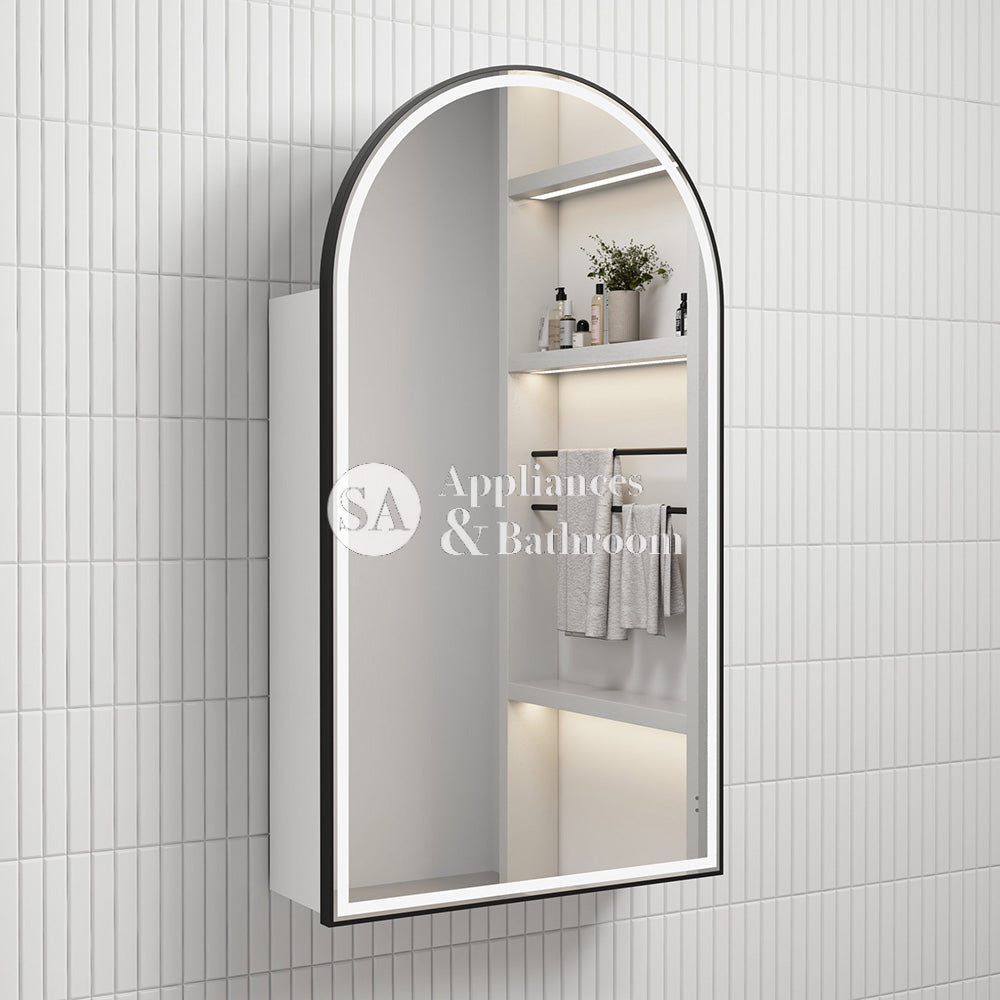 Aulic Canterbury Arch LED Matte White Shaving Cabinet With Matte Black Frame 500 x 900mm LSCCAN-500-MW-MB Matte Black