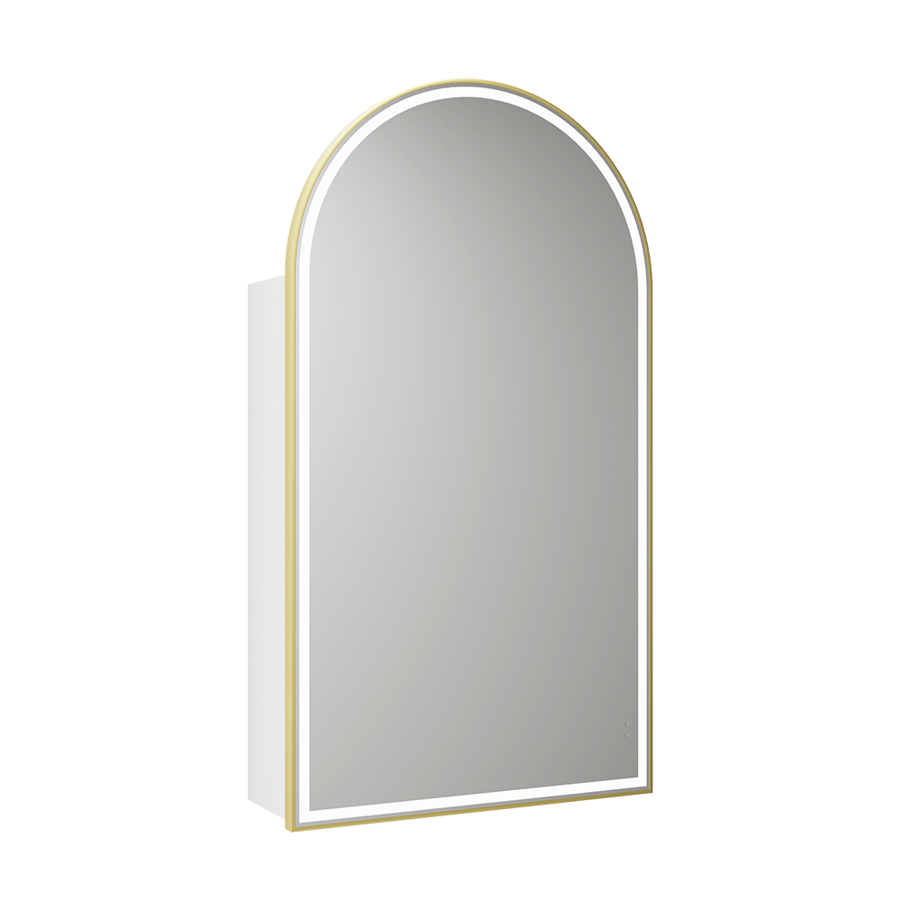 Aulic Canterbury Arch LED Matte White Shaving Cabinet With Brushed Gold Frame 500 x 900mm LSCCAN-500-MW-BG Brushed Gold