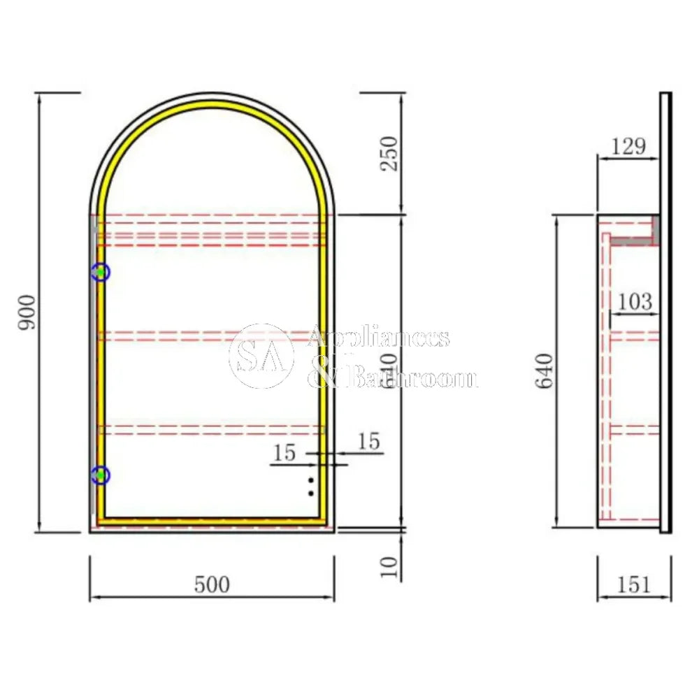 Aulic Canterbury Arch LED Mia Shaving Cabinet 500 x 900mm LSCCAN-500-MIA Mia Mirrors & Cabinets