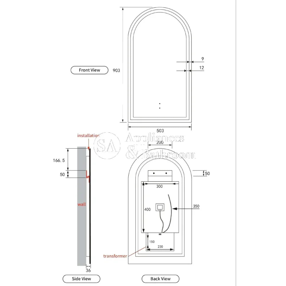 Aulic Canterbury Arch LED Mirror Brushed Bronze 500 x 900mm LMCAN-500-BZ Brushed Bronze Mirrors